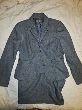 Emily's Classic Charcoal Gray Tailored Women's Blazer And Skirt Suit Business